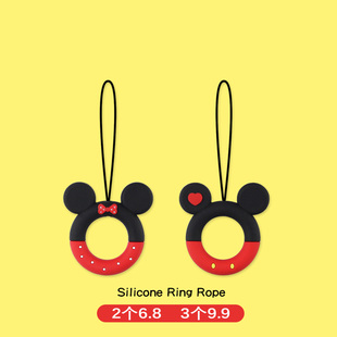 卡通情侣米奇手机挂绳指环扣米妮硅胶圈短款钥匙u盘挂件挂饰创意