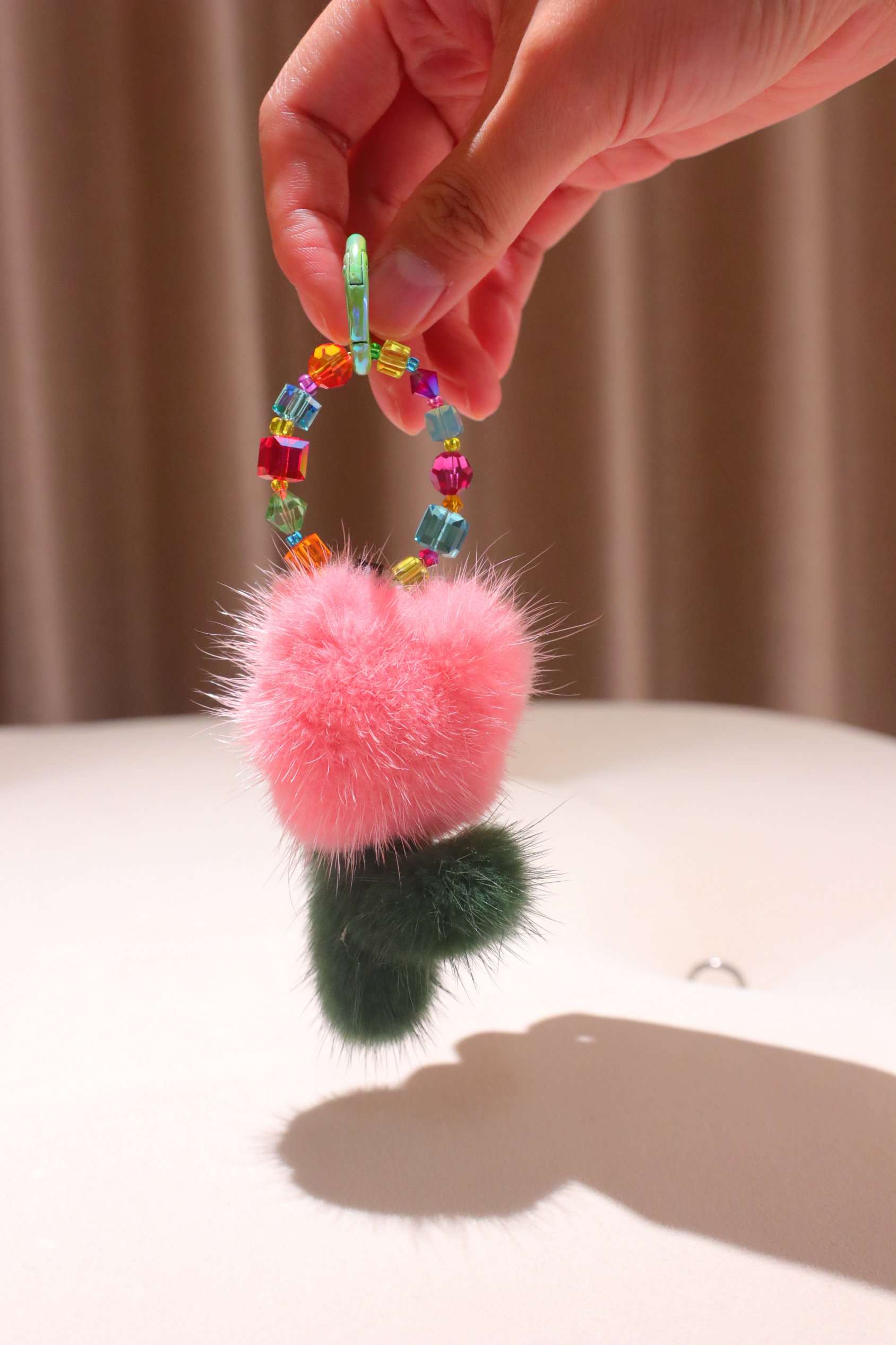 甜美可爱减龄水貂毛郁金香花多施华洛水晶挂饰车钥匙链手机链饰品