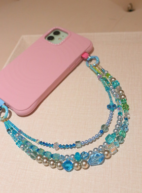 绿野仙踪｜精致高级感蓝绿色系多层手机链挂饰施华洛水晶珍珠饰品
