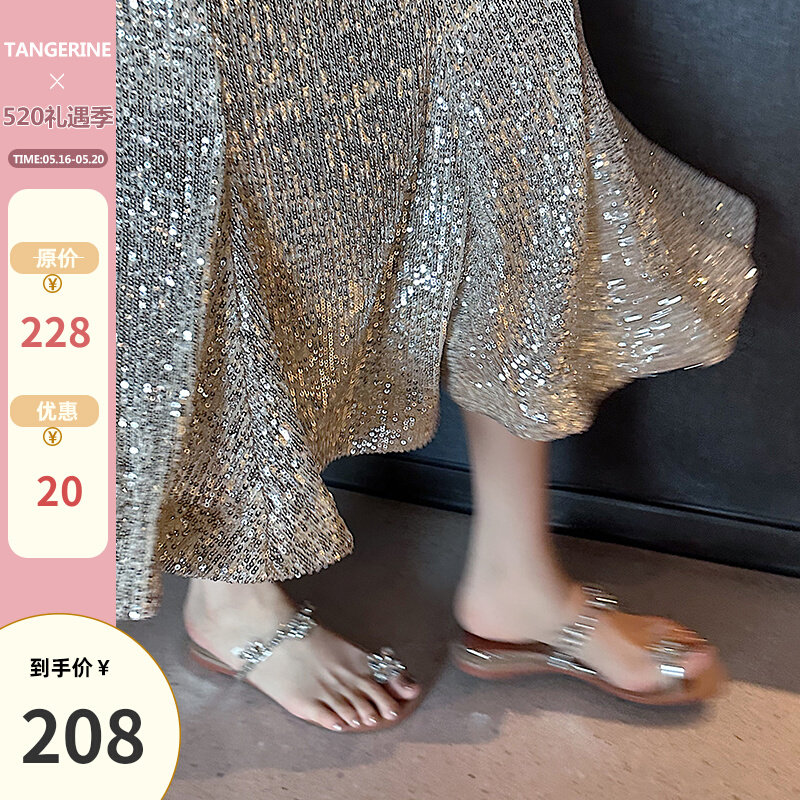 不二橘鸽子蛋套趾平底拖鞋女2023新款法式水钻一字带凉拖鞋外穿夏图片
