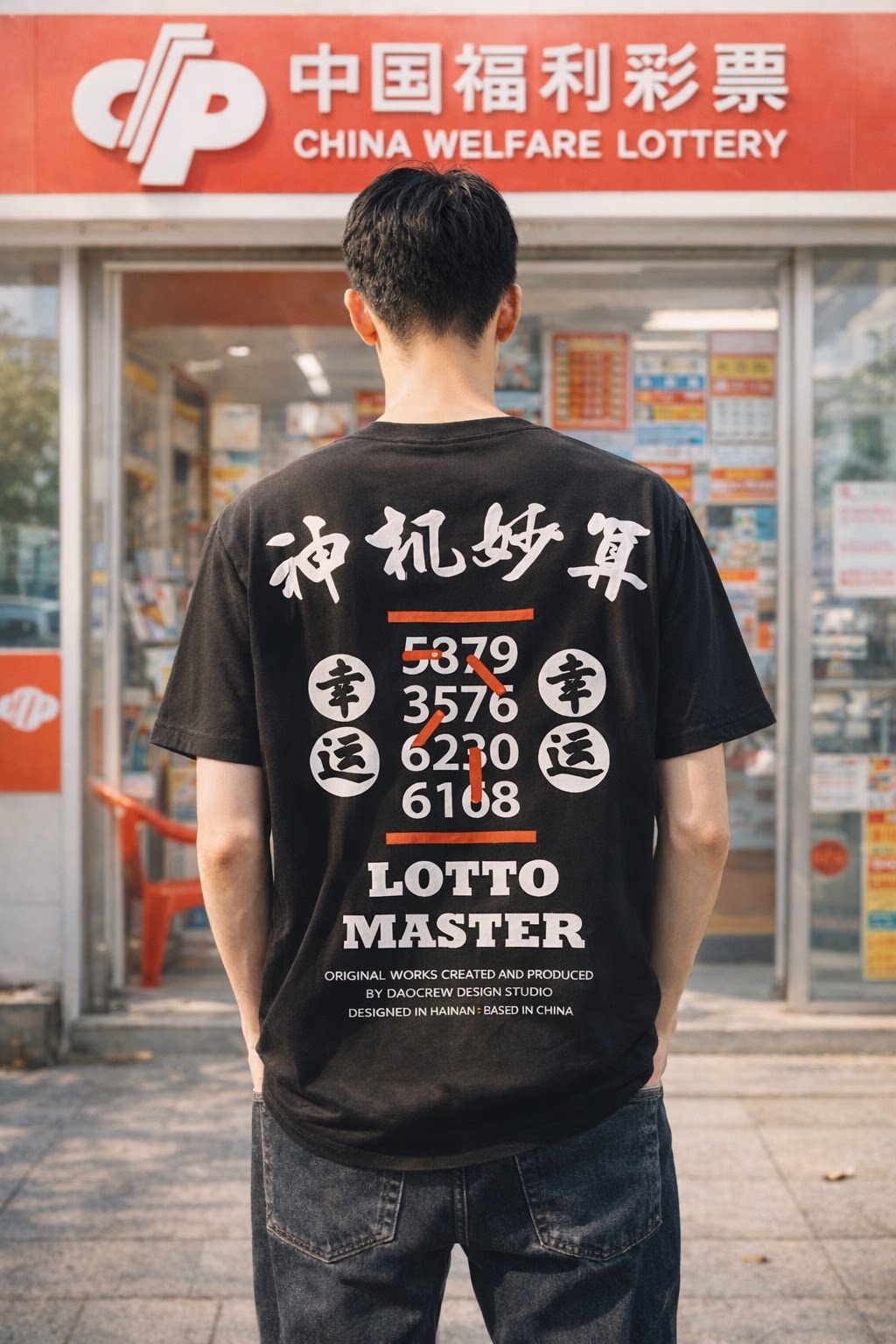 海南制造 DAOCrew 岛民潮牌黑白印花圆领短袖T恤义龙路INS情侣装