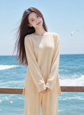 套装情侣有机棉无染色无化肥男针织圆领秋冬天套头卫衣女敦煌