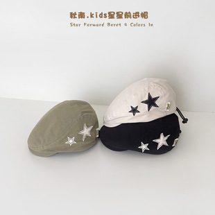 儿童贝雷帽2026新款春秋天刺绣五角星宝宝帽子鸭舌帽报童帽前进帽