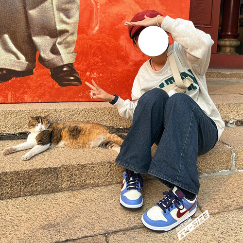 NikeDunk女子蓝米红复古低帮板鞋