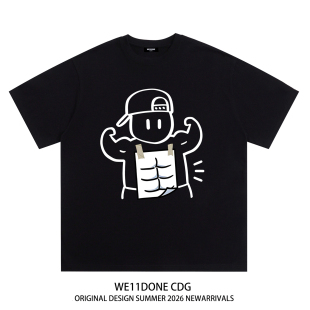 t恤夏 潮牌WELLDONE卡通肌肉男重磅宽松纯棉短袖 WE11DONE CDG美式