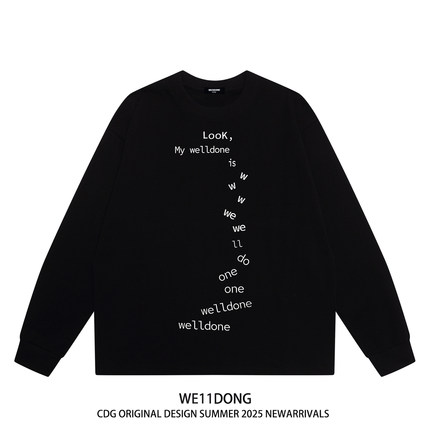 WE11DONE CDG小众潮牌WELLDONE字母印花男女重磅纯棉宽松长袖t恤