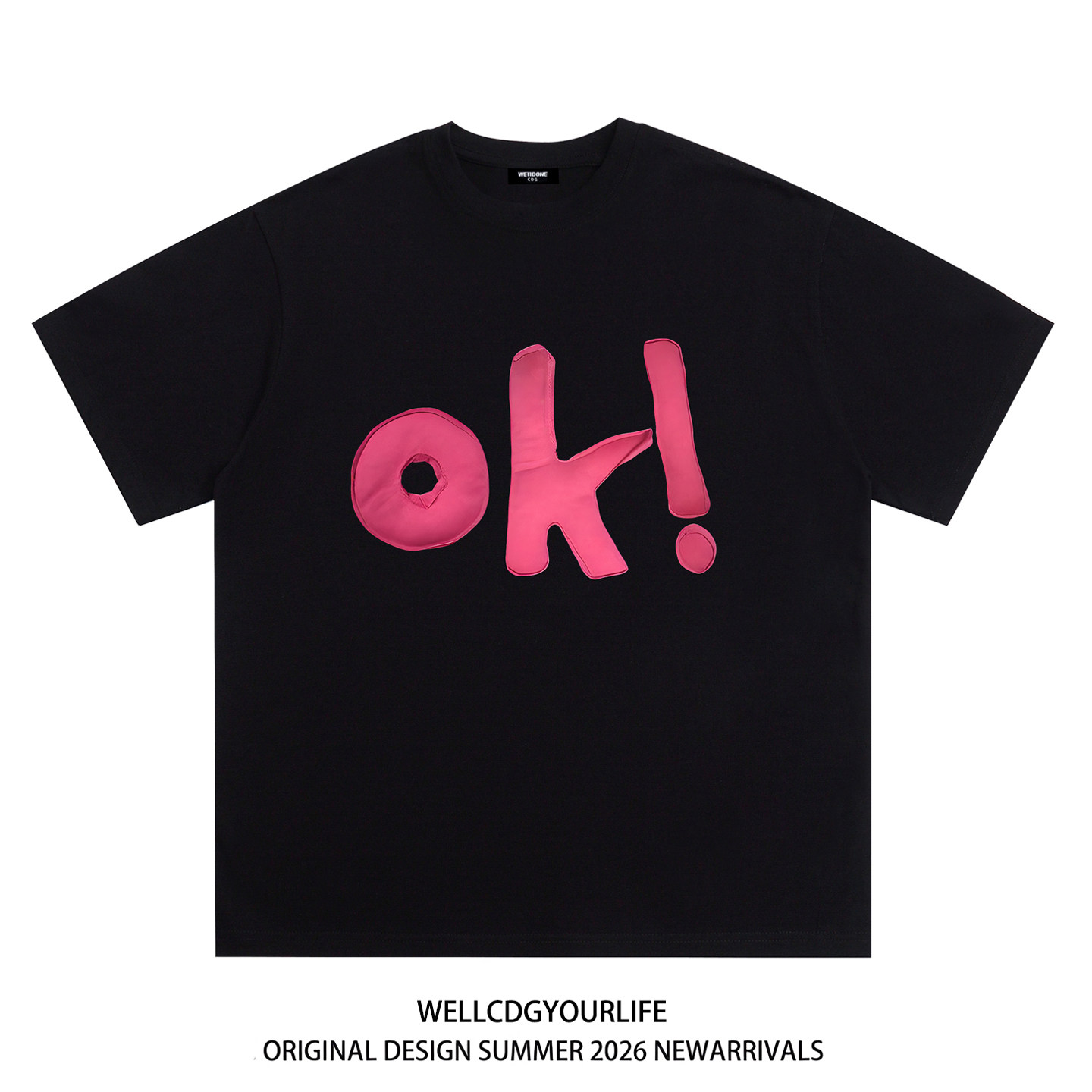 WE11DONE CDG美式潮牌WELLDONE男女重磅OK字母印花纯棉短袖t恤夏 - 实物图