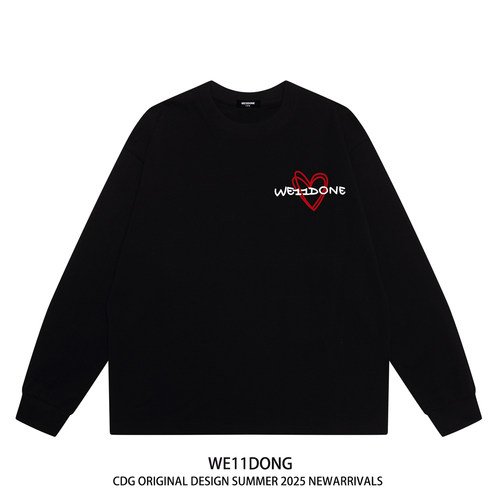 WE11DONE爱心印花纯棉长袖t恤