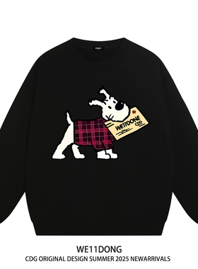 WE11DONE CDG美式潮牌WELLDONE小狗印花男女重磅宽松加绒圆领卫衣