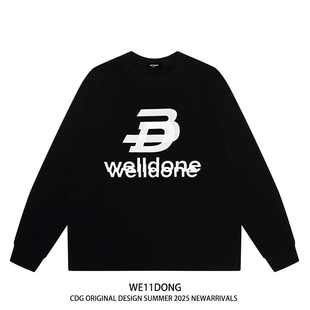 WE11DONE t恤 CDG小众潮牌重影字母WELLDONE男女宽松重磅纯棉长袖
