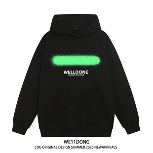 WE11DONE CDG小众潮牌WELLDONE字母印花男女重磅宽松加绒连帽卫衣