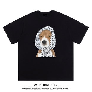 t恤 潮牌WELLDONE小狗印花男女重磅宽松纯棉短袖 WE11DONE CDG美式