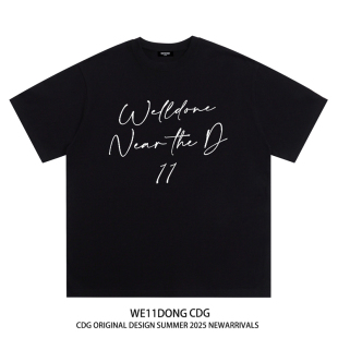 T恤 潮牌WELLDONE草书字母男女宽松百搭纯棉短袖 WE11DONE CDG美式