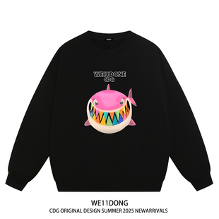 WE11DONE 潮牌WELLDONE鲨鱼印花男女重磅宽松加绒圆领卫衣 CDG美式