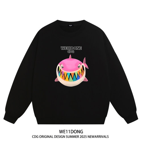 WE11DONE鲨鱼印花加绒圆领卫衣