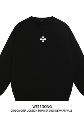 WE11DONE CDG王嘉尔同款十字架印花男女情侣重磅宽松加绒圆领卫衣