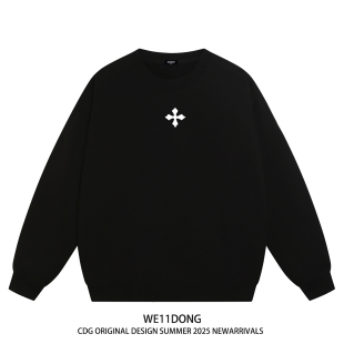 WE11DONE 十字架印花男女情侣重磅宽松加绒圆领卫衣 CDG王嘉尔同款