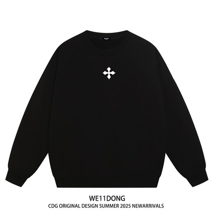 WE11DONE CDG王嘉尔同款十字架印花男女情侣重磅宽松加绒圆领卫衣