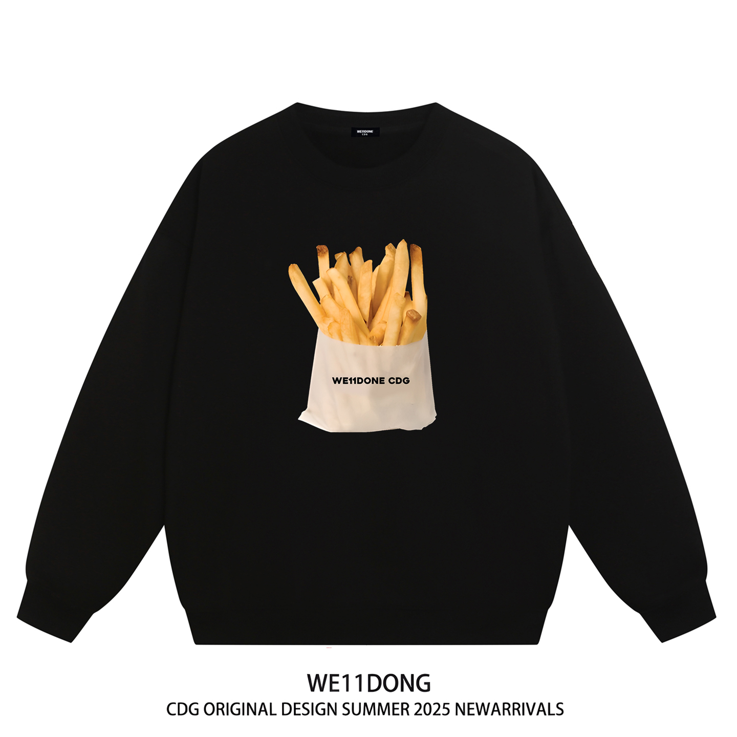 WE11DONE薯条印花加绒圆领卫衣