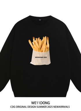 WE11DONE CDG美式潮牌WELLDONE薯条印花男女重磅宽松加绒圆领卫衣