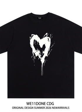 WE11DONE CDG美式潮牌WELLDONE爱心印花男女重磅宽松纯棉短袖t恤