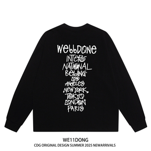 WE11DONE t恤 CDG小众潮牌WELLDONE涂鸦字母男女宽松圆领纯棉长袖