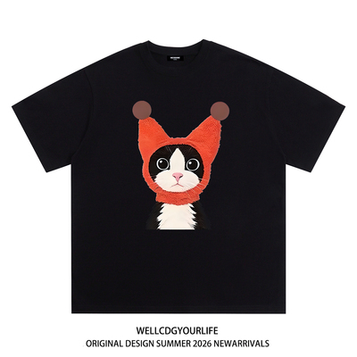 WE11DONECDG小猫印花短袖t恤
