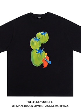 WE11DONE CDG美式潮牌WELLDONE番茄印花男女重磅宽松纯棉短袖t恤