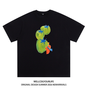 潮牌WELLDONE番茄印花男女重磅宽松纯棉短袖 t恤 CDG美式 WE11DONE