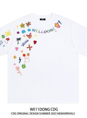 WE11DONE CDG潮牌创意卡通涂鸦印花男女情侣圆通宽松纯棉短袖t恤