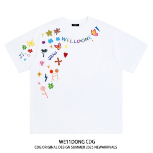 WE11DONE t恤 CDG潮牌创意卡通涂鸦印花男女情侣圆通宽松纯棉短袖