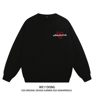 WE11DONE CDG小众潮牌WELLDONE爱心印花男女重磅宽松加绒圆领卫衣