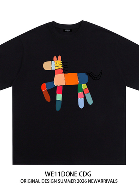 WE11DONE CDG美式潮牌WELLDONE小马印花男女重磅宽松纯棉短袖t恤