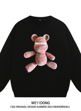 WE11DONE CDG美式潮牌WELLDONE小熊印花男女重磅宽松加绒圆领卫衣