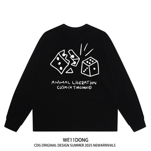 WE11DONE t恤 CDG潮牌WELLDONE爱心骰子印花男女重磅纯棉宽松长袖