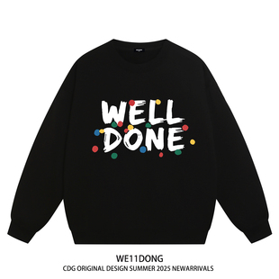 WE11DONE CDG美式潮牌WELLDONE字母印花男女重磅宽松加绒圆领卫衣