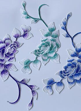 中国风牡丹花朵刺绣布贴针缝辅料
