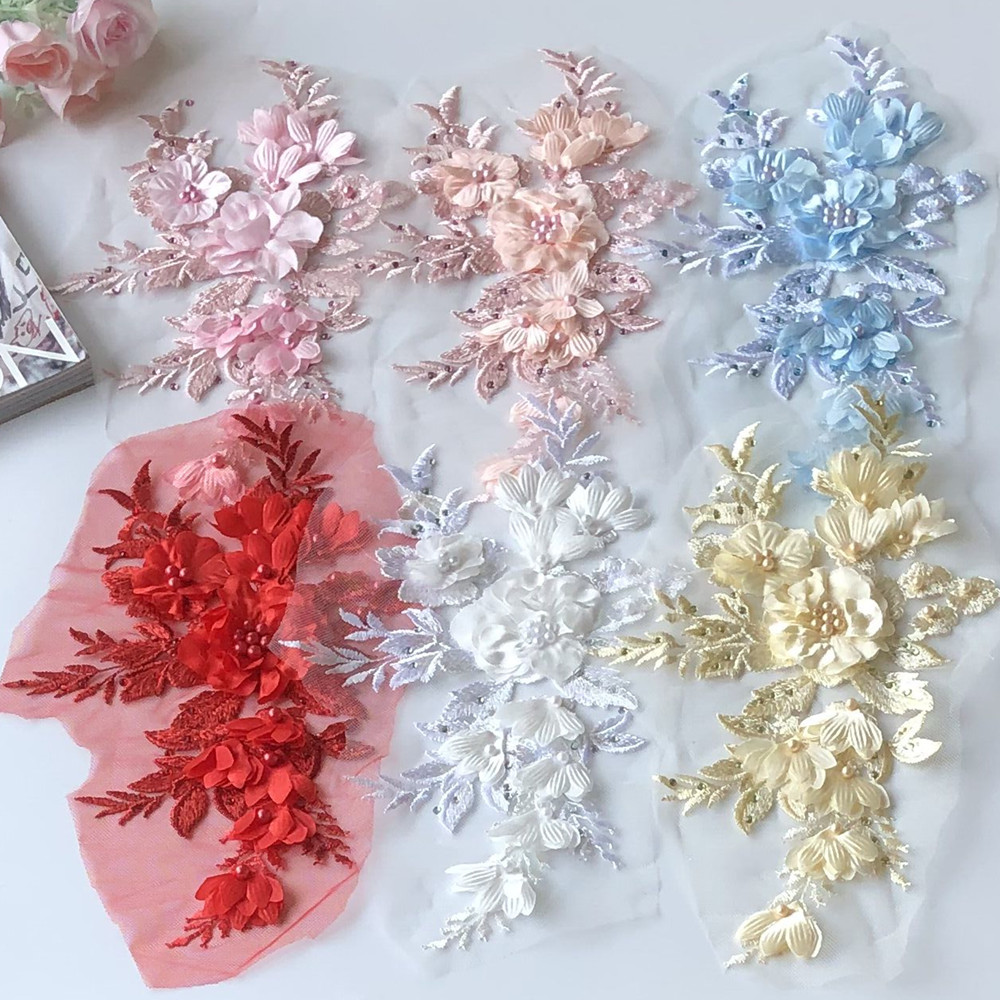 立体花朵烫钻网纱刺绣布贴