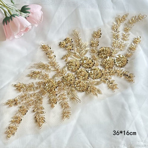 金线钉珠亮片刺绣蕾丝布贴针缝补