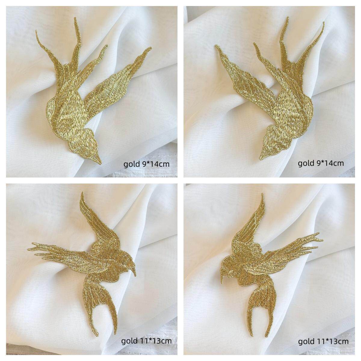 中国风金色小鸟燕子刺绣布贴补丁图案衣服装饰破洞辅料手工缝DIY