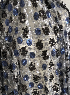 SASKIA粉色灰色波点亮片网纱 刺绣布料服装面料外单尾货手工DIY