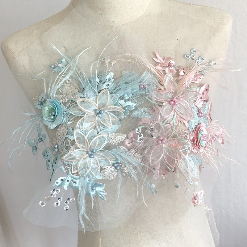 新款羽毛钉珠钻衣服装饰布贴辅料