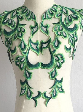 SASKIA绿色凤凰尾祥云亮片刺绣布贴补丁衣服装饰辅料手工diy一套