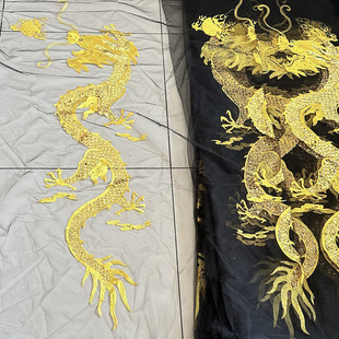 饰辅料DIY 超大黑底网纱金龙亮片刺绣布贴补丁花祥云旗袍衣服裙装