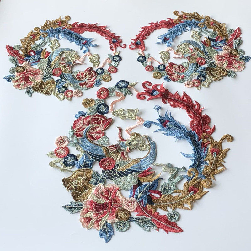 大号圆形凤凰刺绣布贴中国风旗袍衣礼服裙装饰补丁贴花手工缝DIY