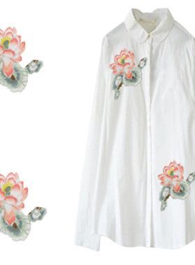 SASKIA大号古风荷花朵刺绣布贴衣服裙装饰辅料补丁洞背胶手工DIY