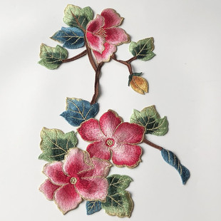 金线花朵刺绣布贴大补丁片图案旗袍衣服裙装 饰辅料手工缝DIY