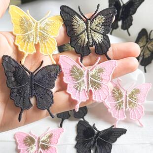 精美小号蝴蝶刺绣布贴花朵补丁片包包衣服裙装 饰辅料背胶手工DIY
