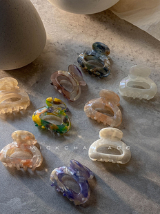 优雅碎花半扎发鲨鱼夹抓夹高级感法式 精致油画复古法式 出口韩国