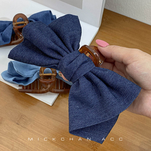 鲨鱼夹后脑勺抓夹盘发夹 高级感小众牛仔布艺大蝴蝶结ins博主同款